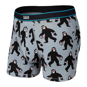 Breathable men's SAXX DAYTRIPPER Boxer Brief Fly with gorilla ball print - gray.