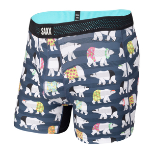 Men's cooling / sport boxer briefs with a fly SAXX HOT SHOT Boxer Brief Fly polar bears - navy blue.