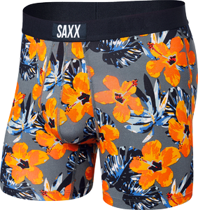 Men's quick-drying SAXX VIBE Boxer Brief - hibiscus - gray.