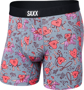 Men's quick-drying SAXX VIBE Boxer Briefs with hearts - gray.