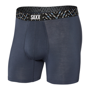 Men's quick-drying SAXX VIBE Boxer Briefs with patterned waistband - navy blue.