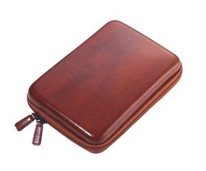 rigid travel organizer TROIKA for cables and chargers - brown.